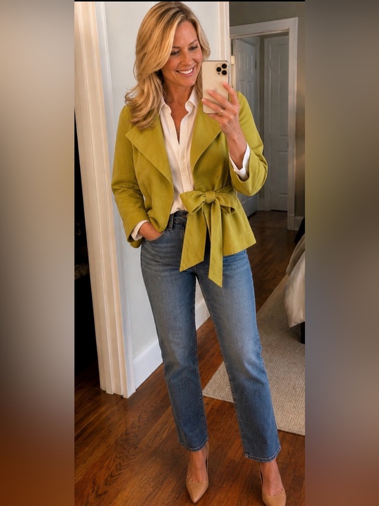 Talbots Jackets & Blazers - Talbots Lime-Green Tie-Waist Trench Jacket